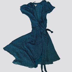 Teal Blue Polka Dot Wrap Dress